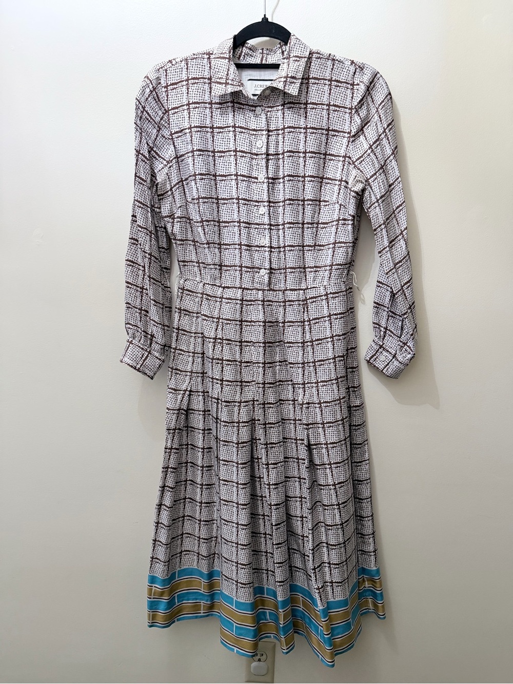 J Crew Pleated Shirt Dress Silk Twill Pleated A Line Midi Retro Print 0